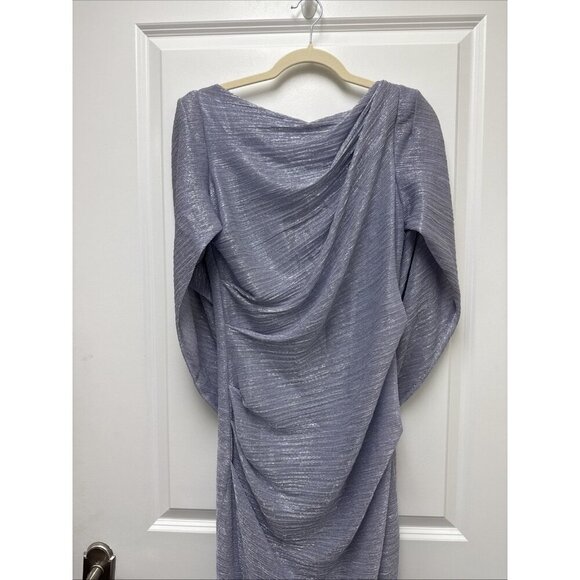Betsy & Adam Size Size 12 Petite Blue Metallic Cape cocktail formal Gown Dress - Picture 7 of 11